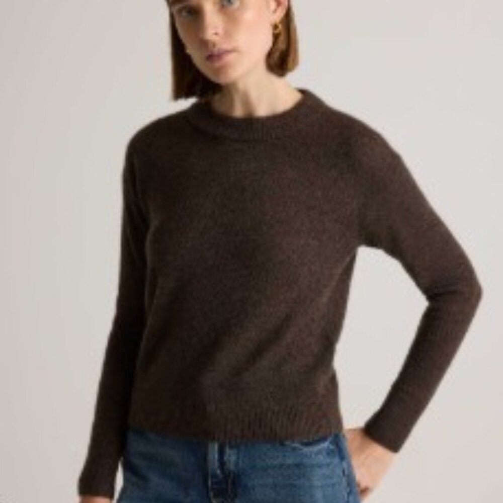 Quince Womens Alpaca Diamond Stitch Crew Dark Walnut M